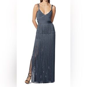 HERVE LEGER

Strappy Ottoman Fringe Gown In Charcoal size XS